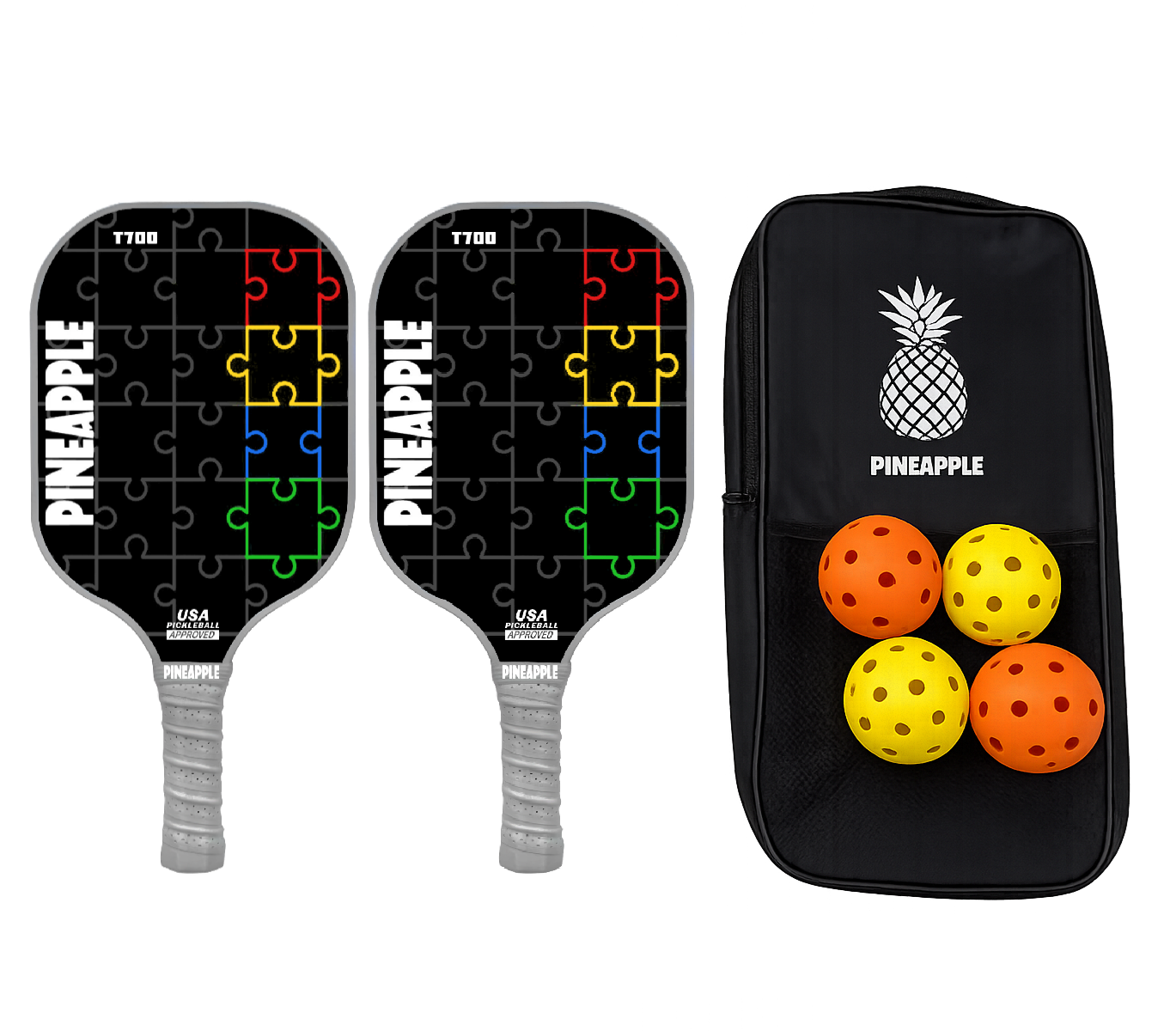 "Every Piece Fits" Pickleball Paddle-T700 Carbon Fiber-Thermoform-Honeycomb Core TWO Paddle Bundle W/Bag and Balls