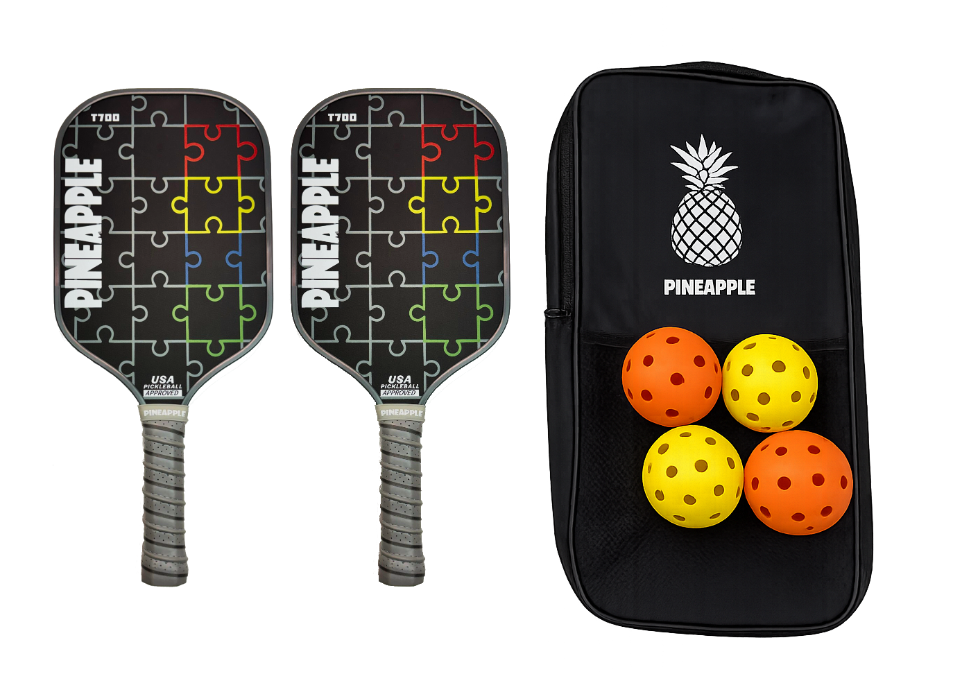 "Every Piece Fits" Pickleball Paddle-T700 Carbon Fiber-Thermoform-Honeycomb Core TWO Paddle Bundle W/Bag and Balls